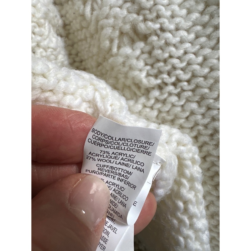 Lucky Brand Ivory Chunky Bobble Popcorn Knit Wool Blend Open Front Cardigan S - Picture 7 of 9